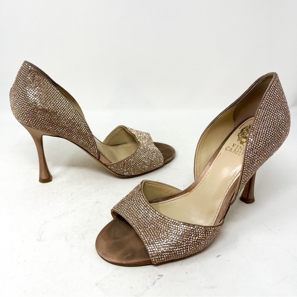 Vince Camuto Aliandry d'Orsay Sandal Heel Genuine Leather Rhinestone Pink Sz 8.5 - Picture 3 of 9